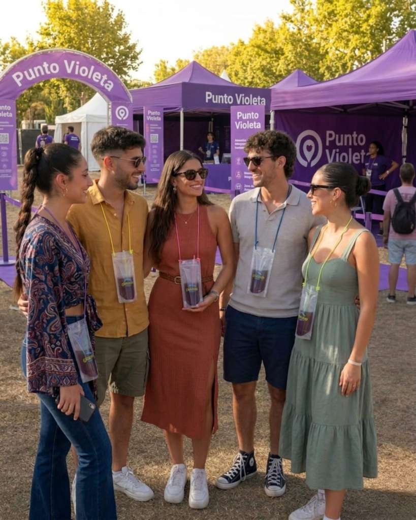 Imagen relacionada con la visibilidad de los puntos violeta en fiestas, festivales y eventos municipales, dentro de campañas de prevención y sensibilización en entornos festivos.
