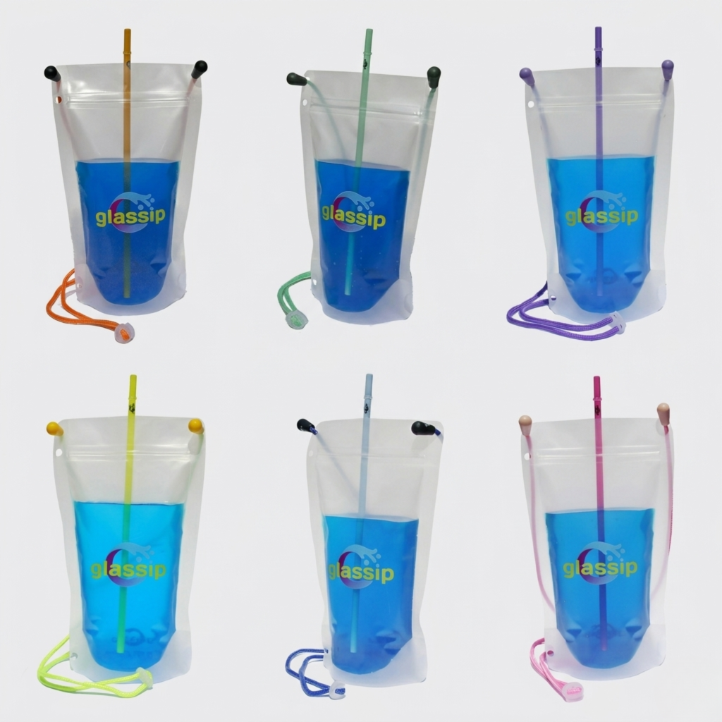 Seis diseños de Glassip con cordones de colores distintos